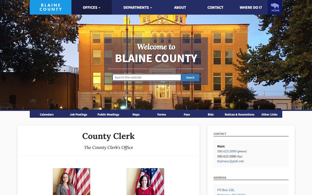 Blaine County County Clerk page for Heather Sawyer-Spangler with land record duties