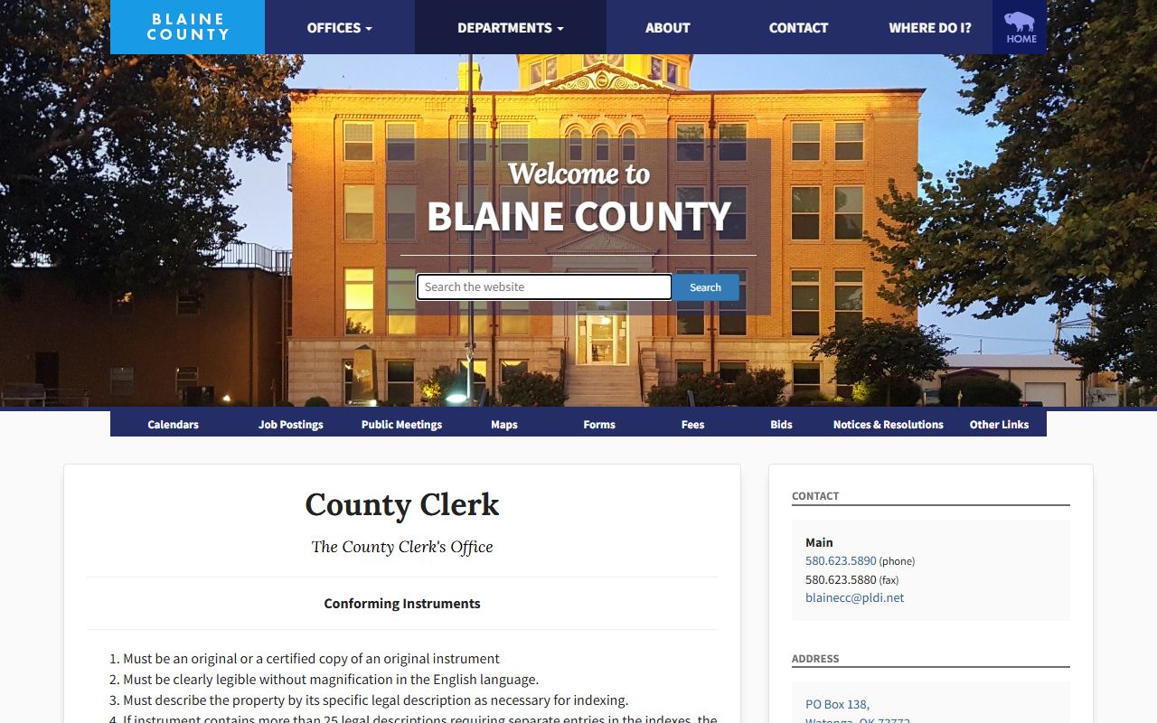 Blaine County County Clerk conforming-instrument recording standards page