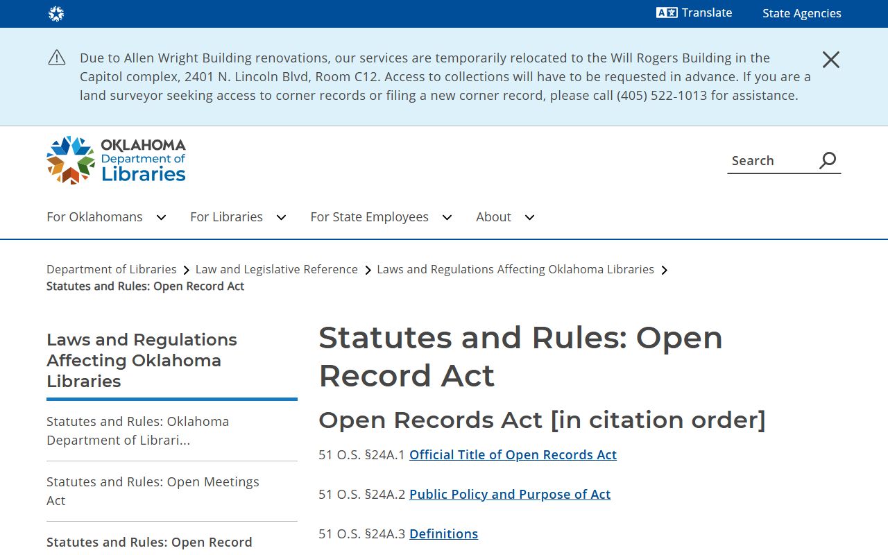 Oklahoma Open Records Act index for Blaine County Court Clerk record access