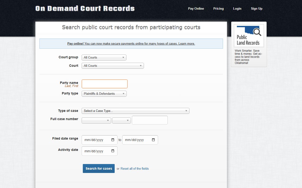 ODCR portal used to search Blaine County court records