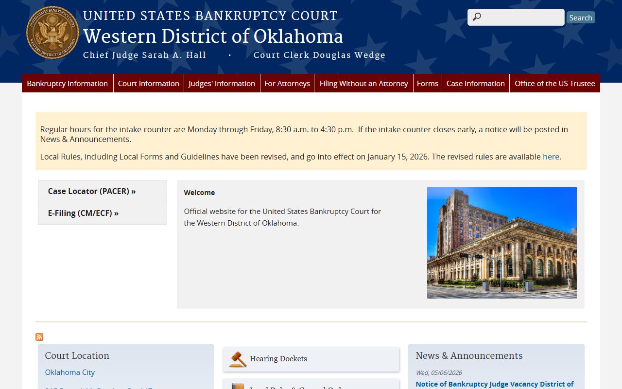 Blaine County criminal cases compared to the U.S. Bankruptcy Court Western District of Oklahoma homepage