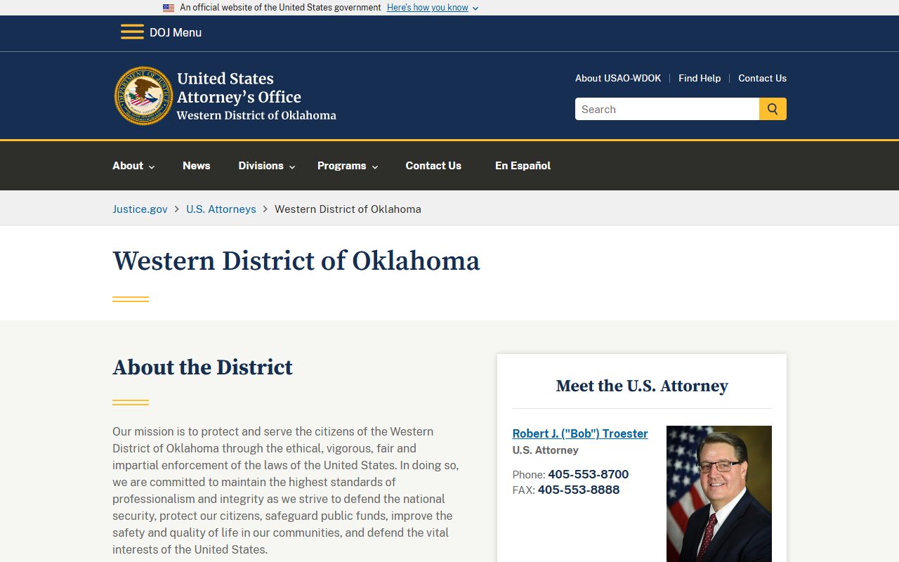 Blaine County criminal charges and the U.S. Attorney's Office Western District of Oklahoma