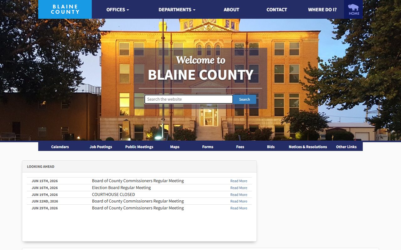 Blaine County court records search links on the county homepage