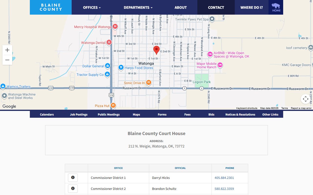 Blaine County court contact page with clerk phone numbers