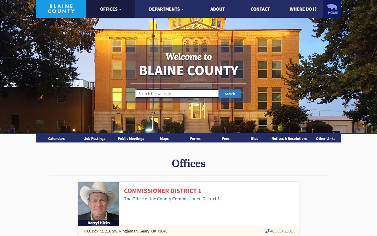 Blaine County offices listing for court records officials