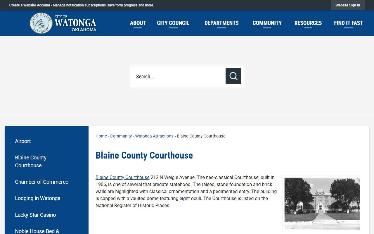 Blaine County courthouse that holds court records in Watonga