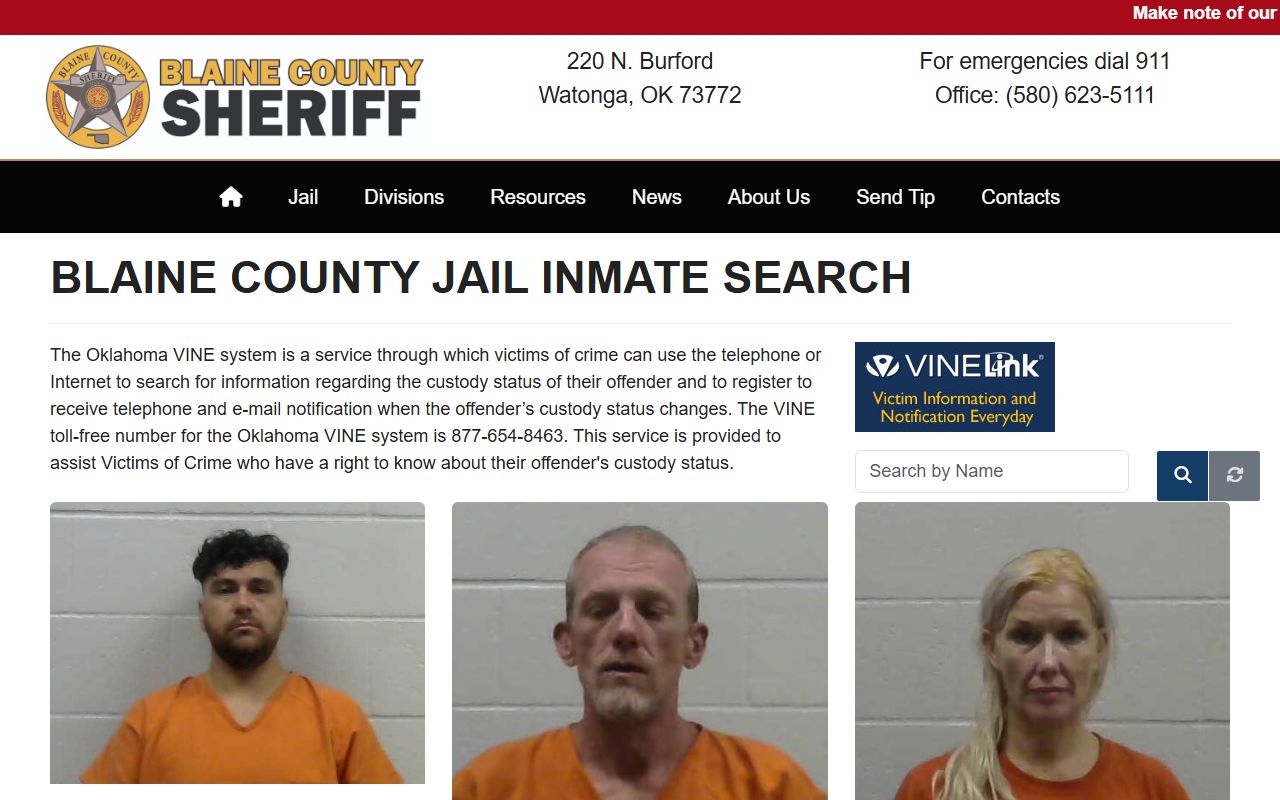 Blaine County jail inmate search list with booking dates