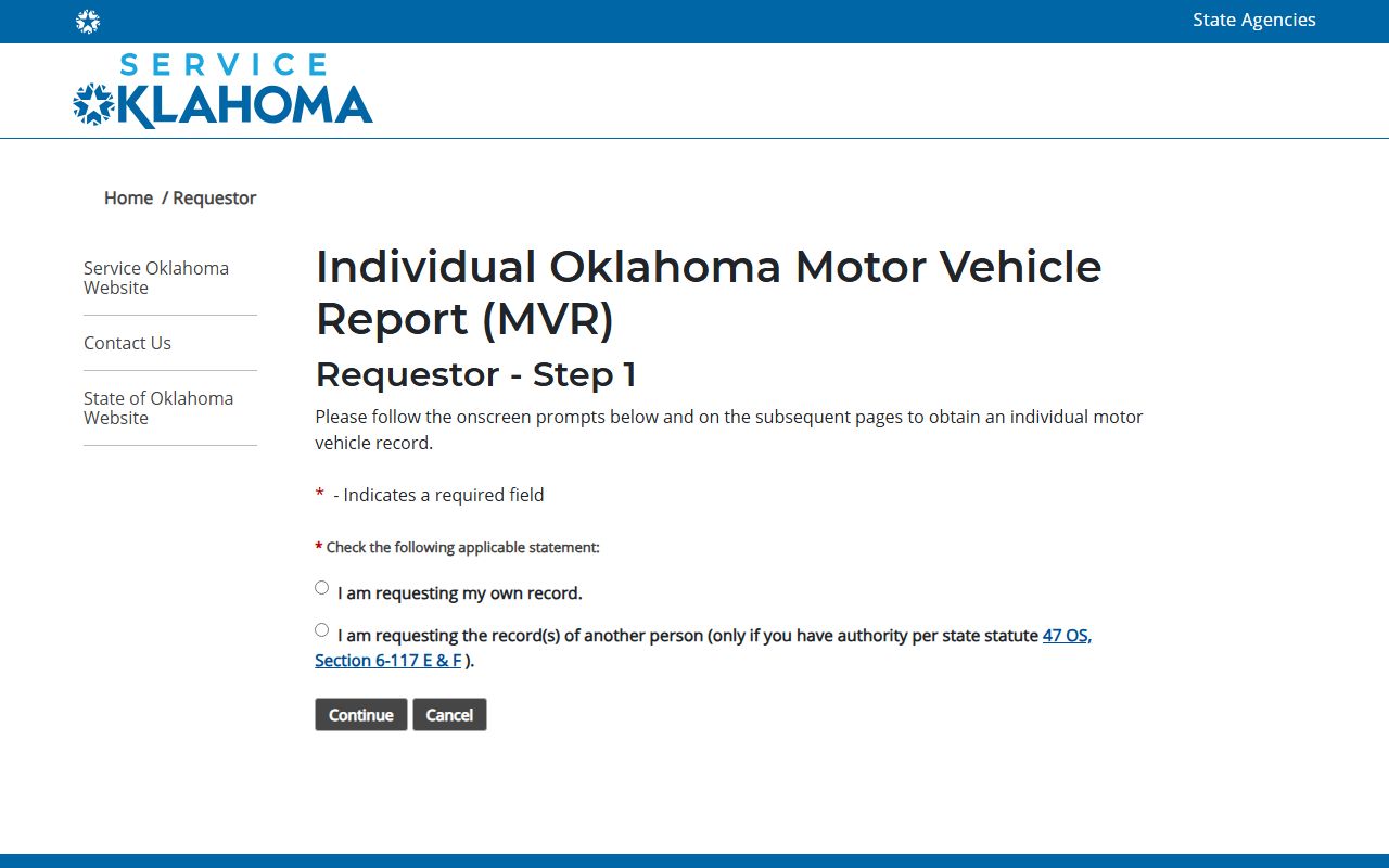 Service Oklahoma MVR portal used alongside Blaine County traffic records