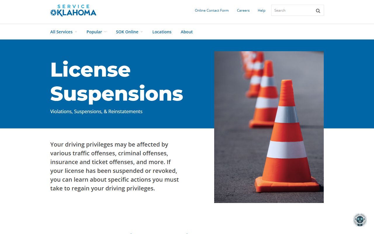 Service Oklahoma violations and reinstatement hub linked from Blaine County traffic records